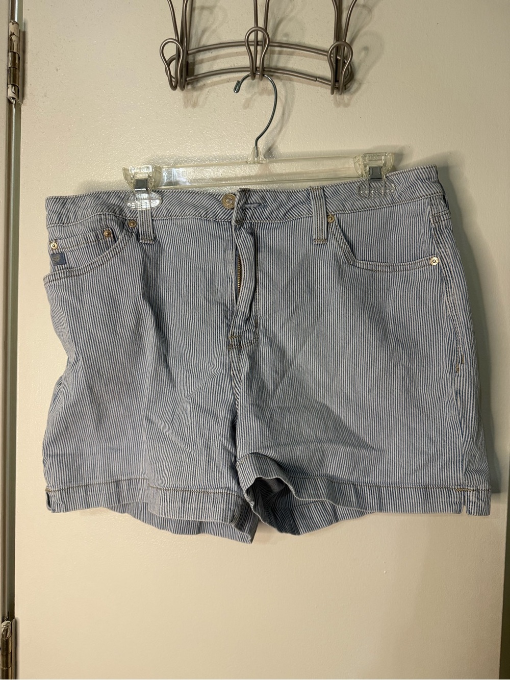 Seven7 Blue and White Pinstripe High-Waist Shorts